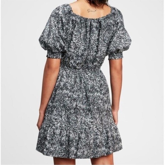 NEW GAP‎ | Puff Sleeve Black and White Smocked Waist Dress | Women’s Large - Picture 2 of 12